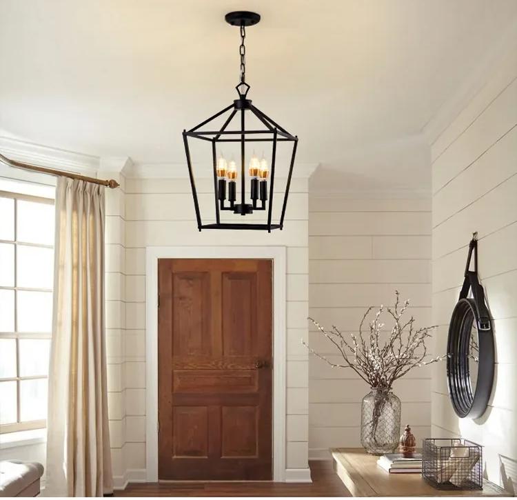 Daelston heritage lantern cage chandelier in black, hallway entryway