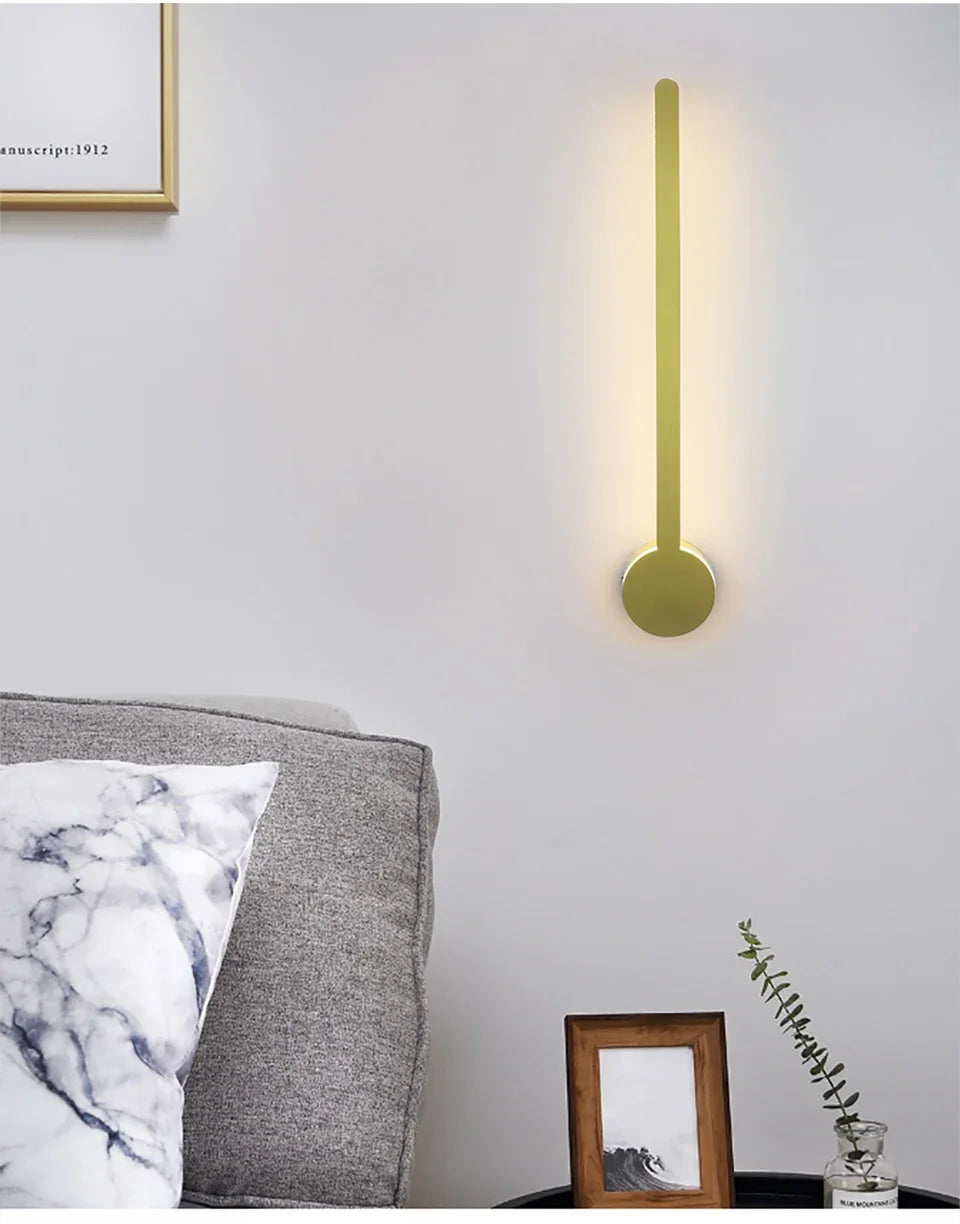 Minimalist Linear LED Wall Sconce – Rvrix – Sword Style, Gold Finish, Bedside Lifestyle