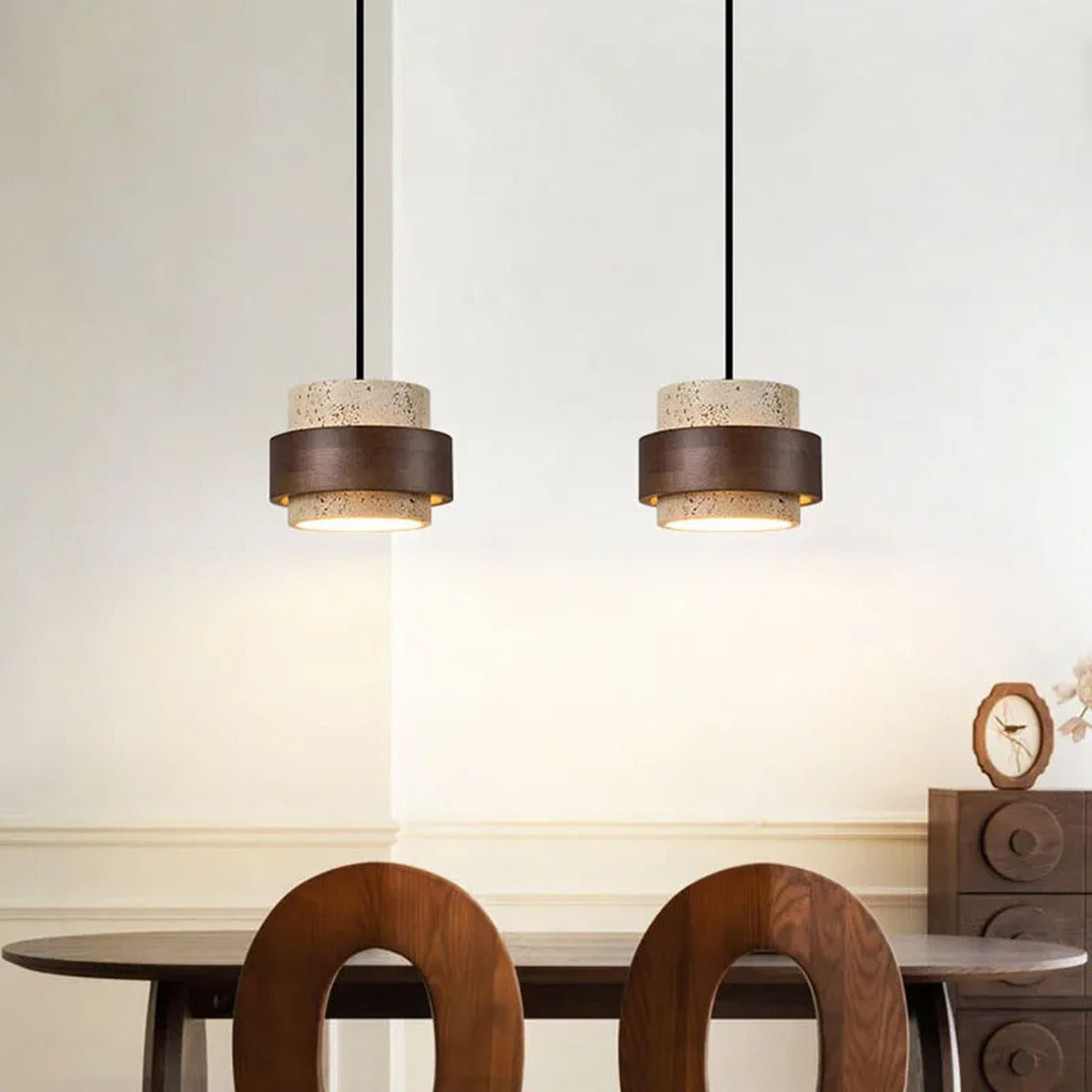 Travertine Drum Pendant Bar Light – Kevorn – 2 Heads