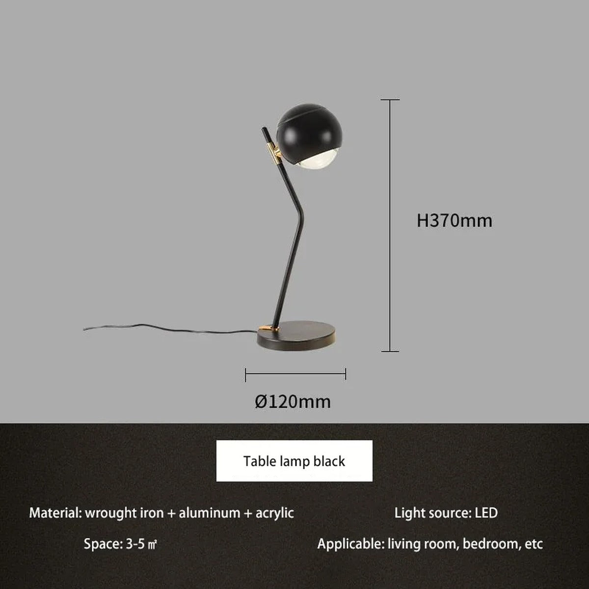 Sculptural Orb Table Lamp Ornaxis — black finish, dimensions
