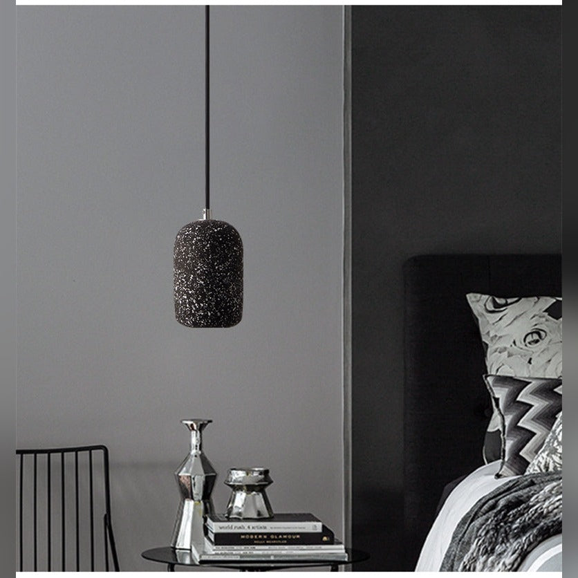 Speckled Terrazzo Pendant Light Lvaeloria – Black Colorway, Bedside Lifestyle