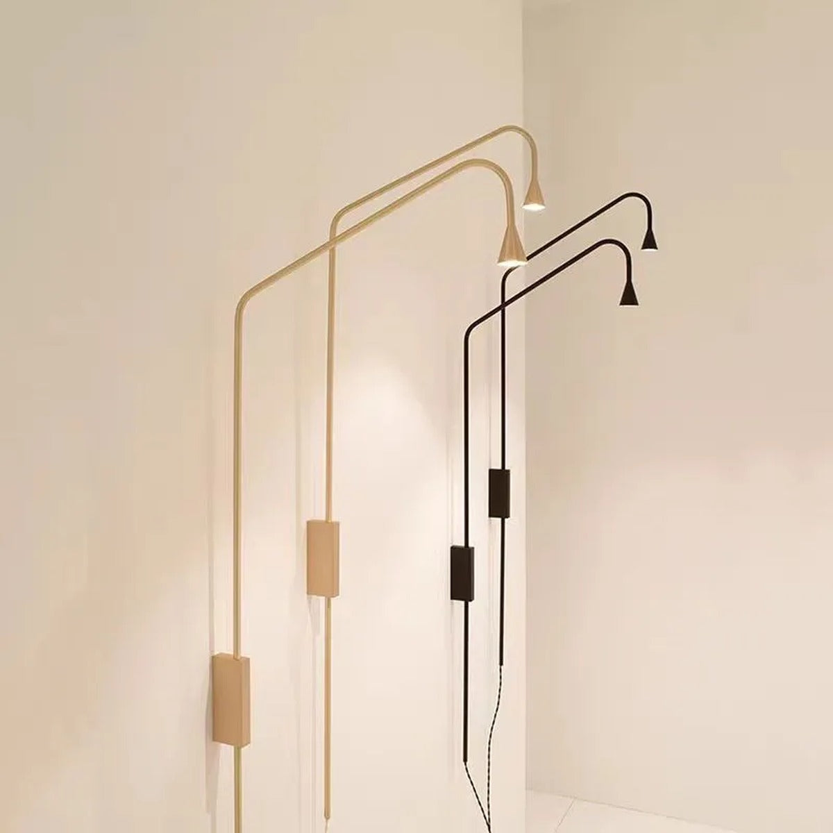 Minimal Arc Cone Spotlight Wall Lamp – Calrix – Black and Gold Finishes Together