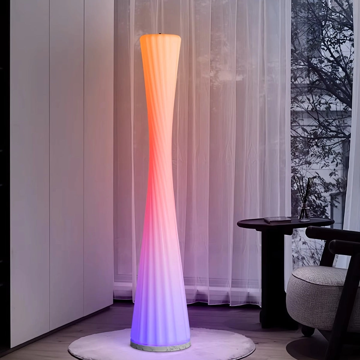Twisted Sculptural Acrylic Floor Lamp Conveth – Lifestyle, Colorful Lights Mode