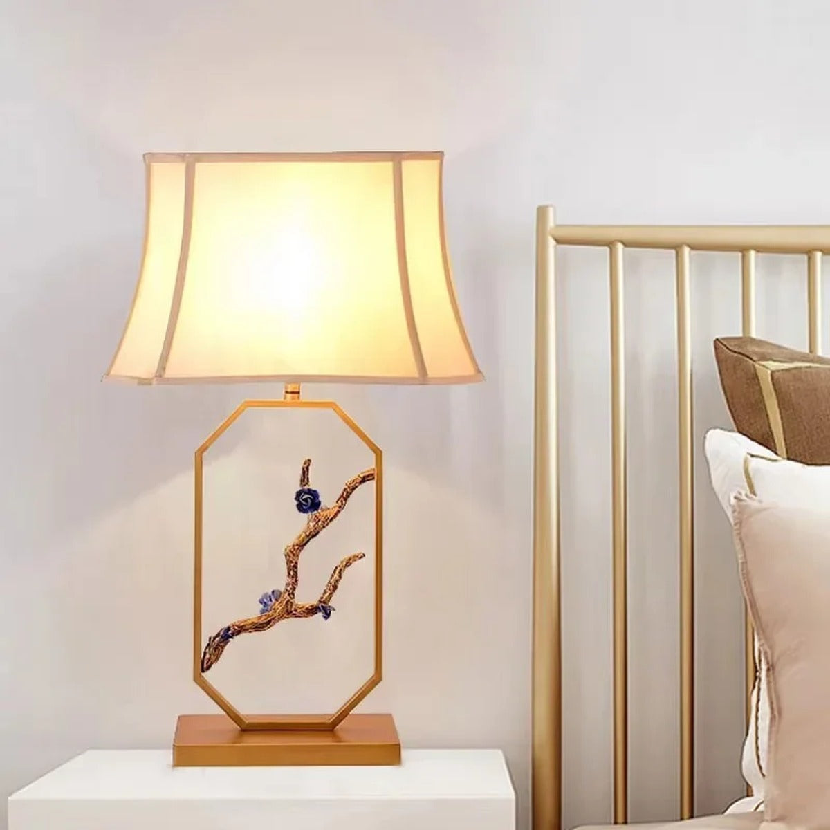 Chinoiserie Floral Branch Frame Table Lamp – Quilara – Lifestyle View 4