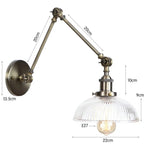 Ribbed Glass Swing-Arm Wall Sconce Velindros – Bronze Finish Detail & Dimensions