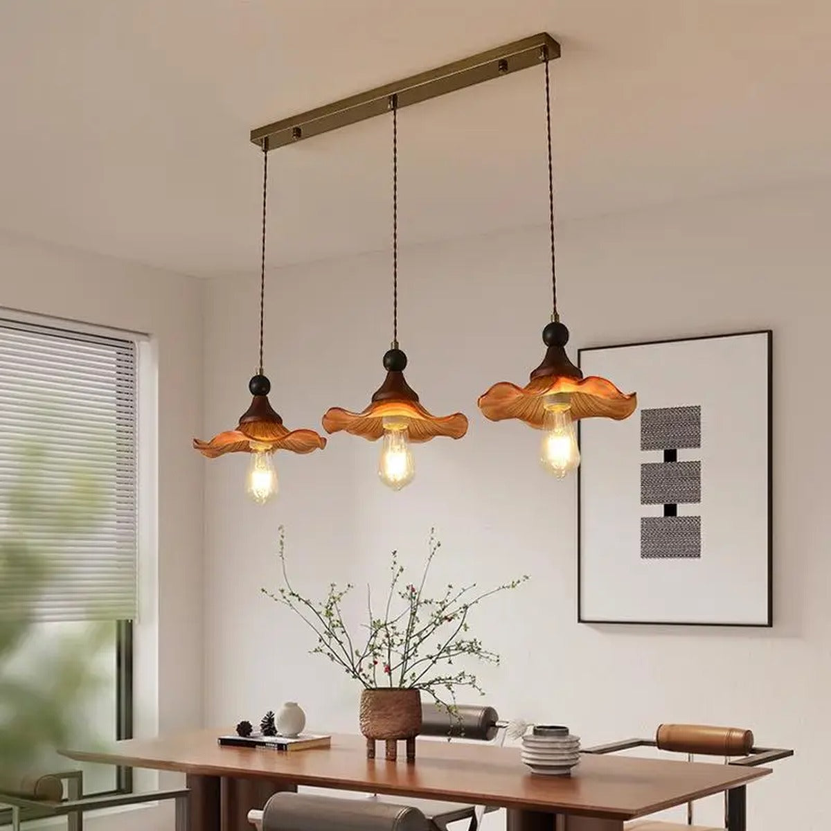 Ruffled Amber Glass Flower Pendant Light – Xelri – Lifestyle View 2