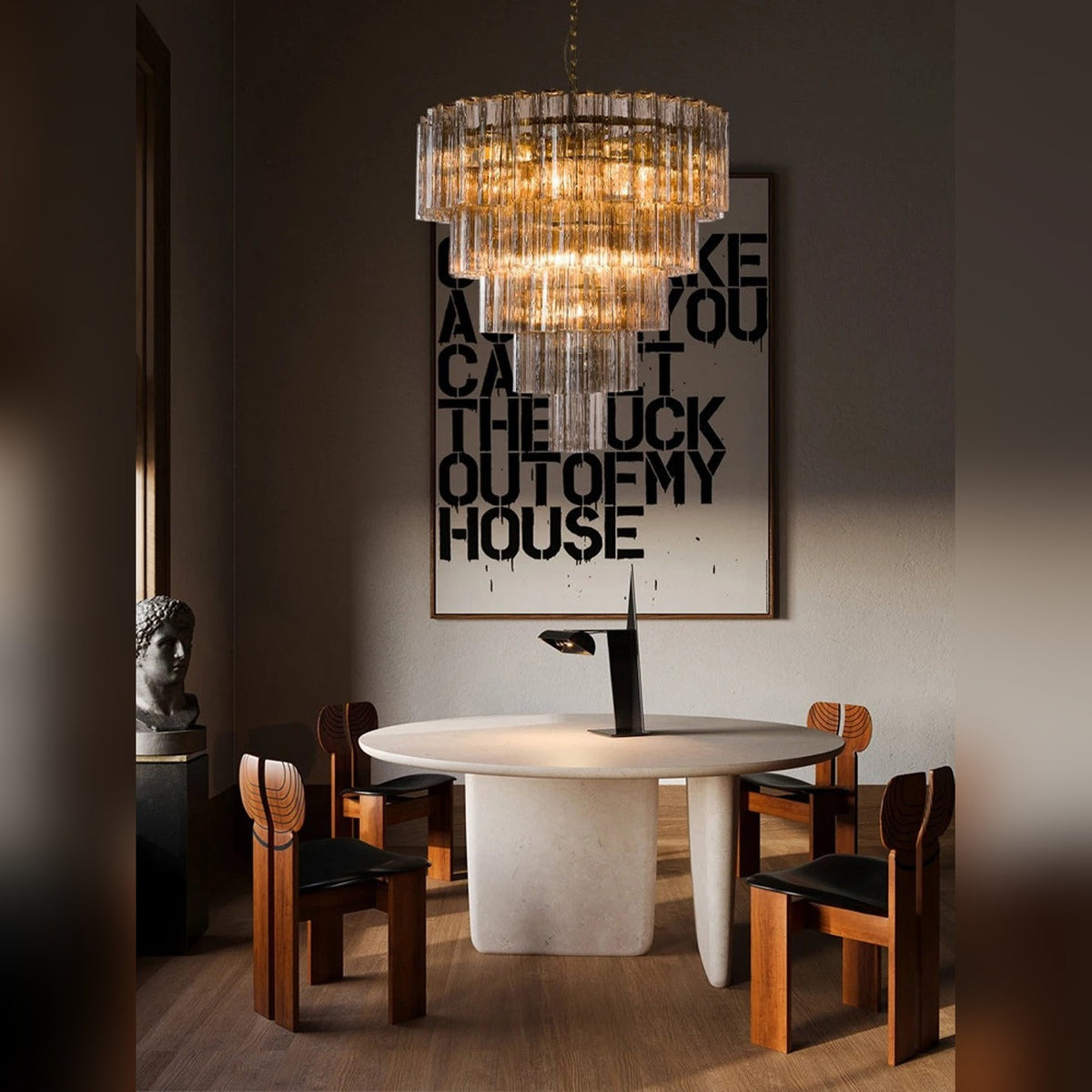 Tiered Glass Tube Chandelier – Lumivorn – Amber Glass
