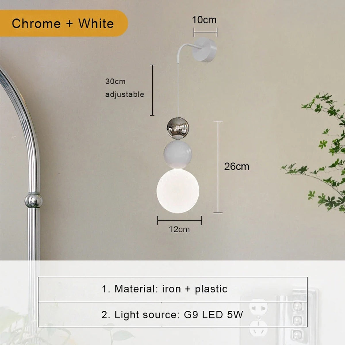 Stacked Sphere Wall Sconce – Karleth – Chrome White Detail