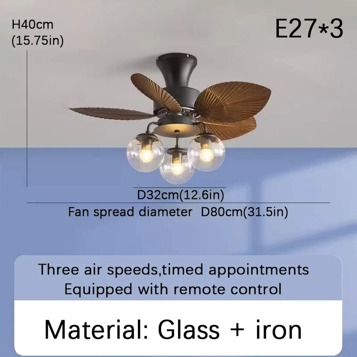 Palmara – Clear Glass, Fixed Drop 40cm