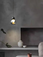 Modern Glass Bubble Pendant Light – Qaevorn – Gourd Shape, Matte Black & Smoked Glass – Living Room Lifestyle