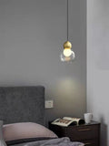 Modern Glass Bubble Pendant Light – Qaevorn – Gourd Shape, Brushed Gold & Clear Glass – Bedside Lifestyle