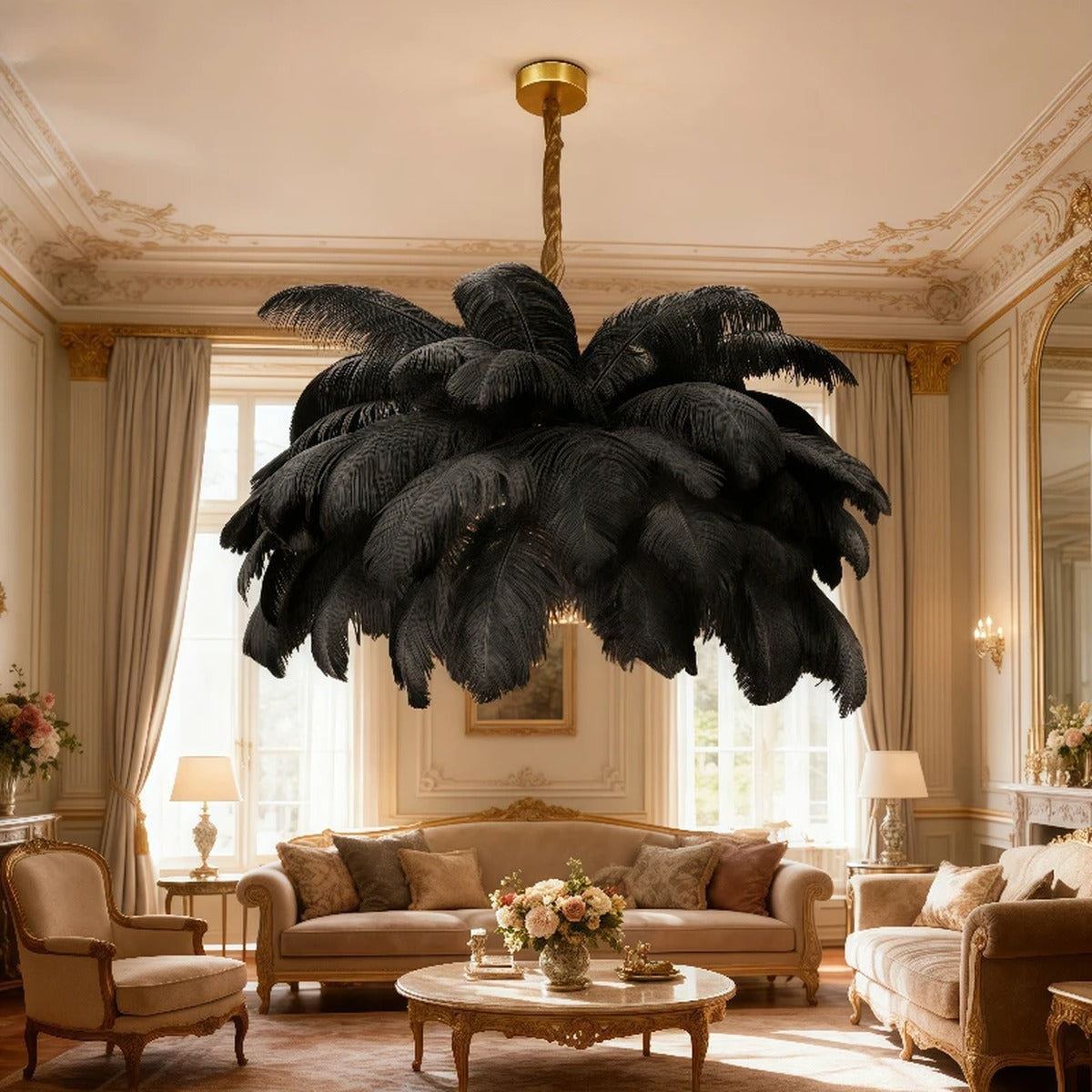 Luxe Ostrich Feather Chandelier – Plumessa – Hero Shot