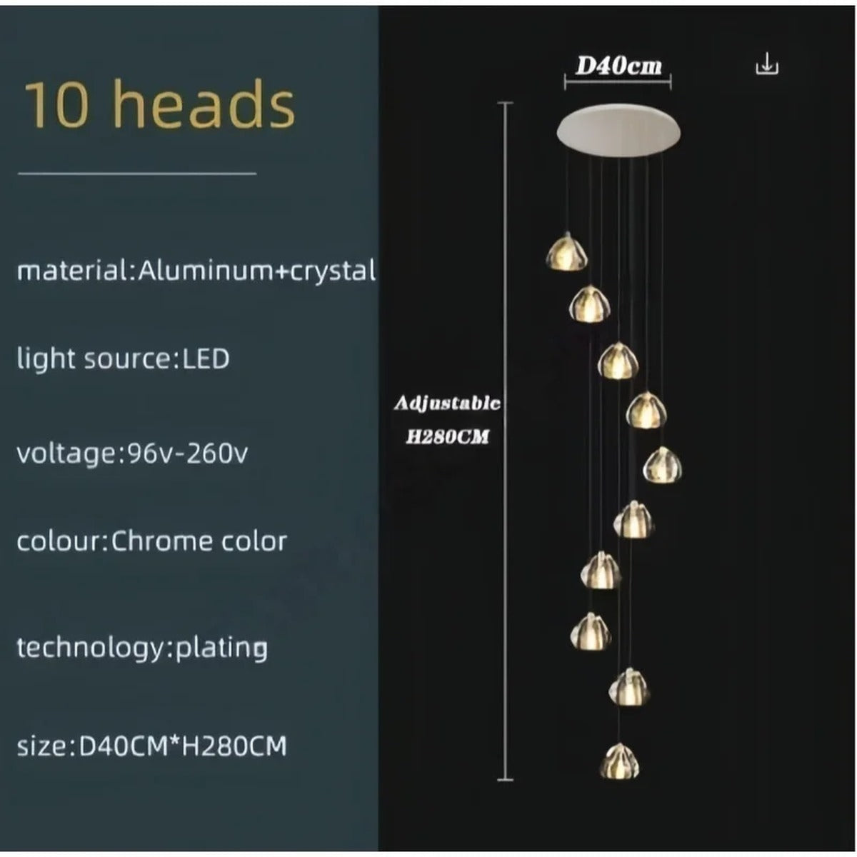 Spiral K9 Crystal Cluster Chandelier Jelvorn – Product Detail 11