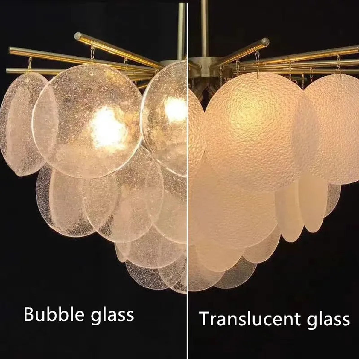 Gold Frame Frosted Glass Disc Chandelier – Harken – Lifestyle View 4