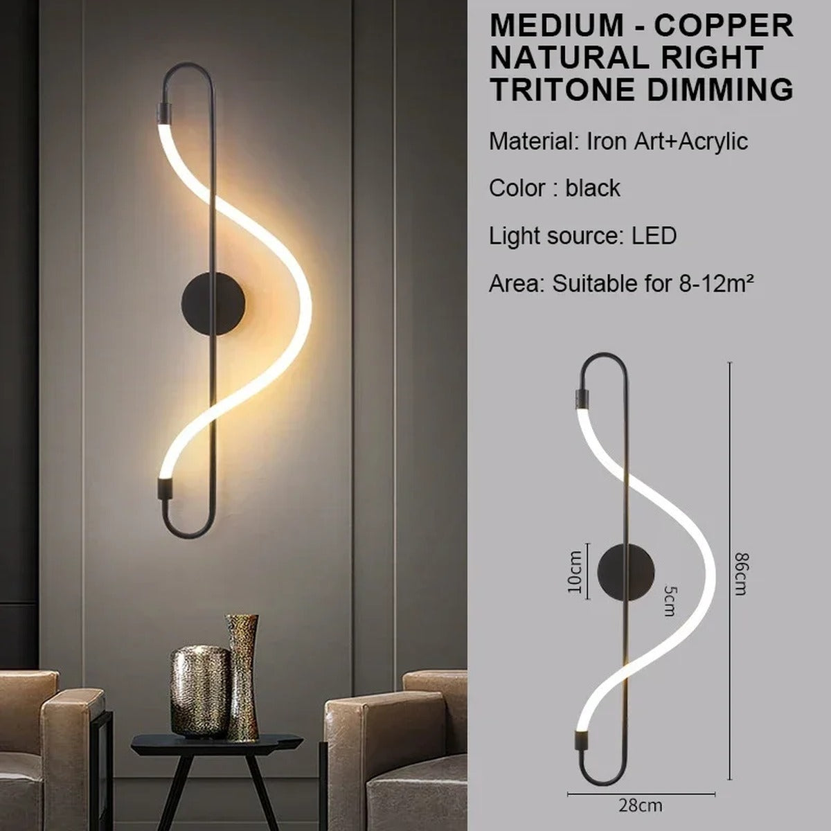 Modern Wall Sconce Orvex — Black 86Cm