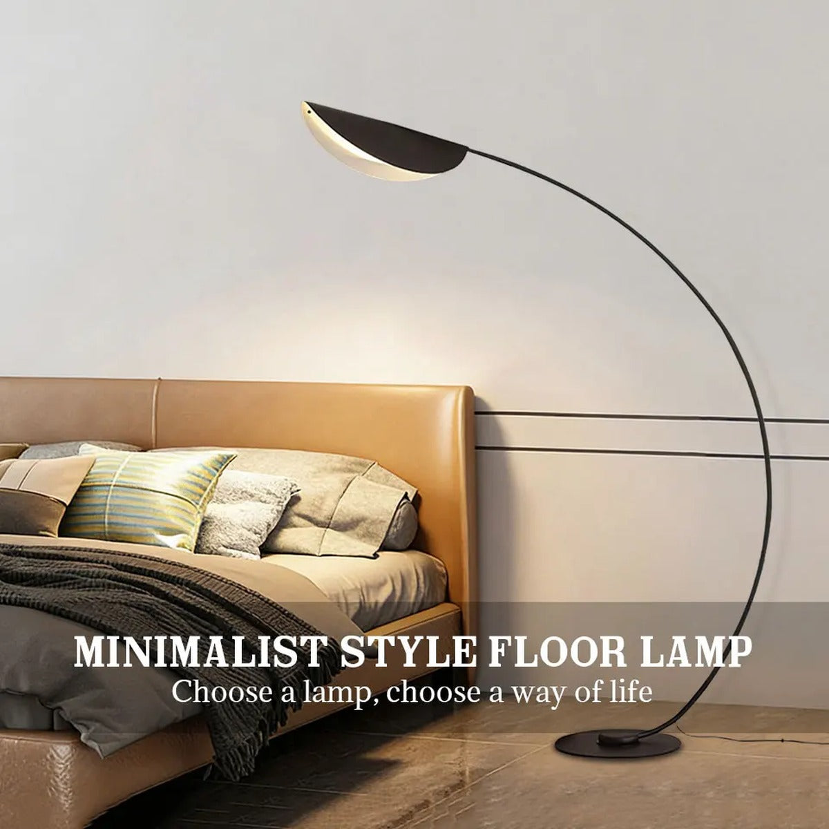 Sculptural Arc LED Floor Lamp – Florentix – Lifestyle View 4