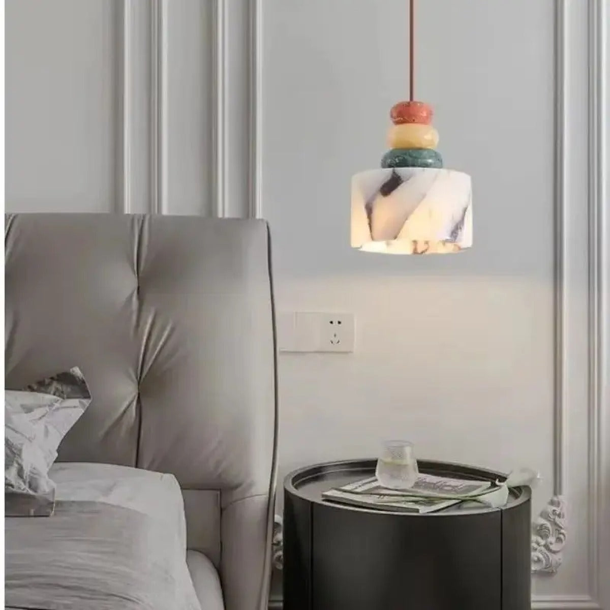 Cairn Stacked Stone Pendant – Nordveil, Bedroom Lifestyle