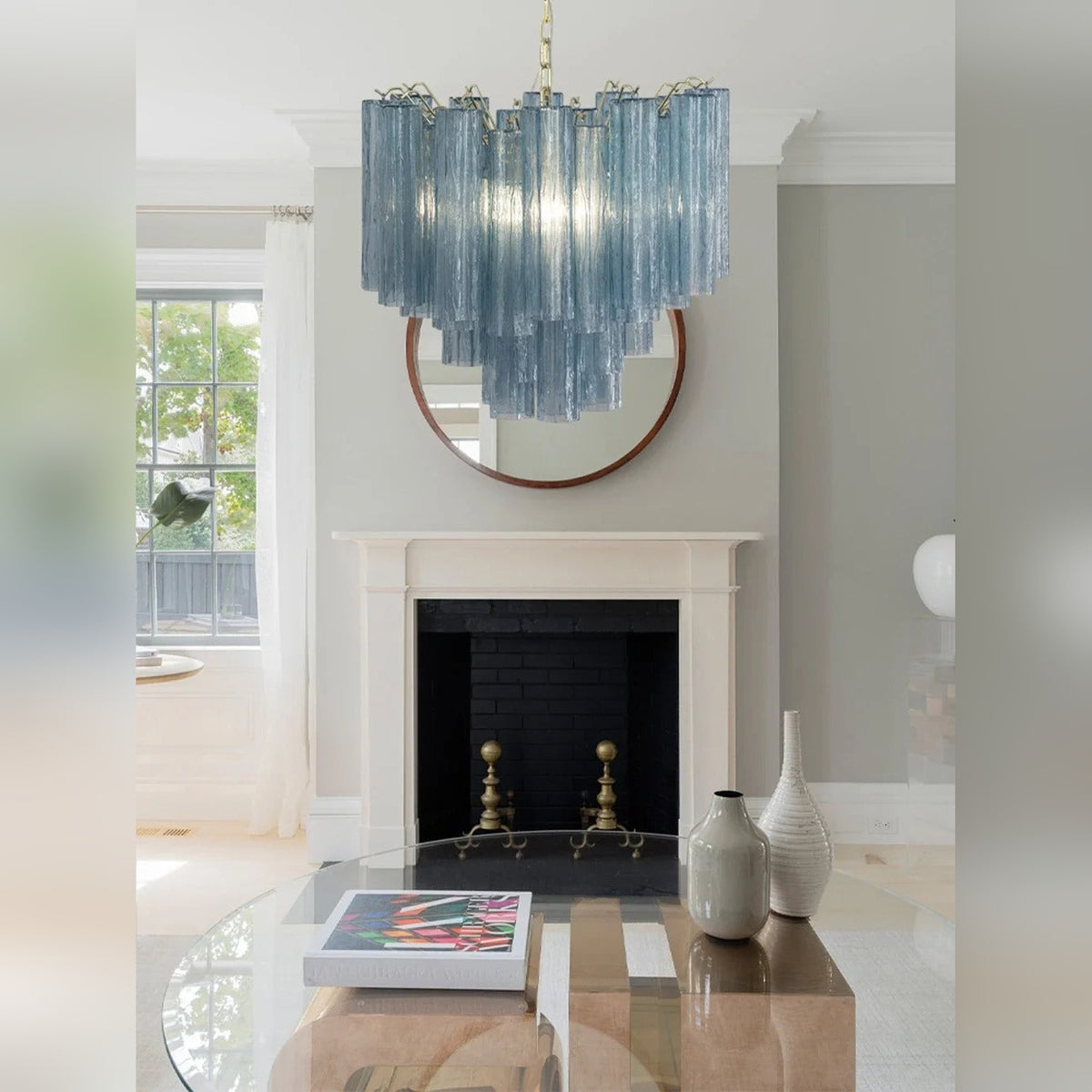 Tiered Glass Tube Chandelier – Lumivorn – Sky Blue Glass