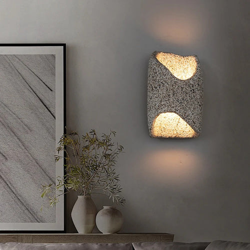 Carved Diagonal Aperture Stone Wall Sconce – Ioluxen – Hero Shot