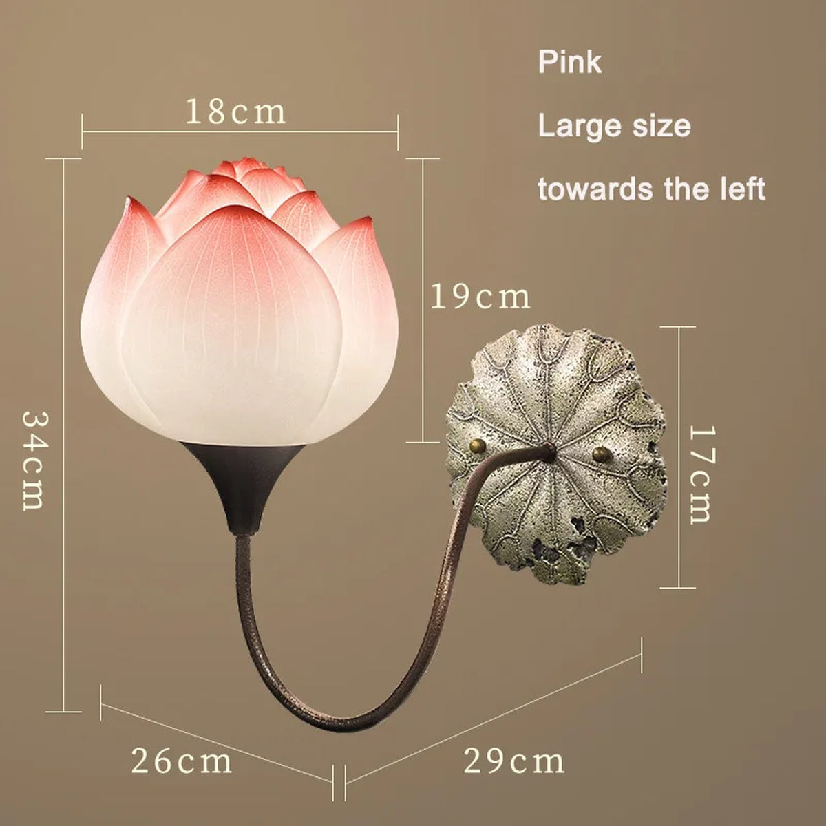 Luxanthe lotus flower resin wall sconce, Large Left size dimensions