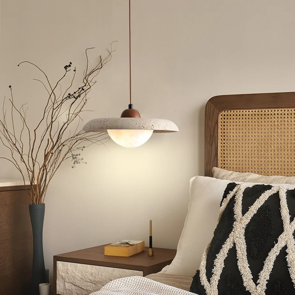 Stone Disc & Glass Globe Nordic Pendant Light – Whisprion – Lifestyle View 2