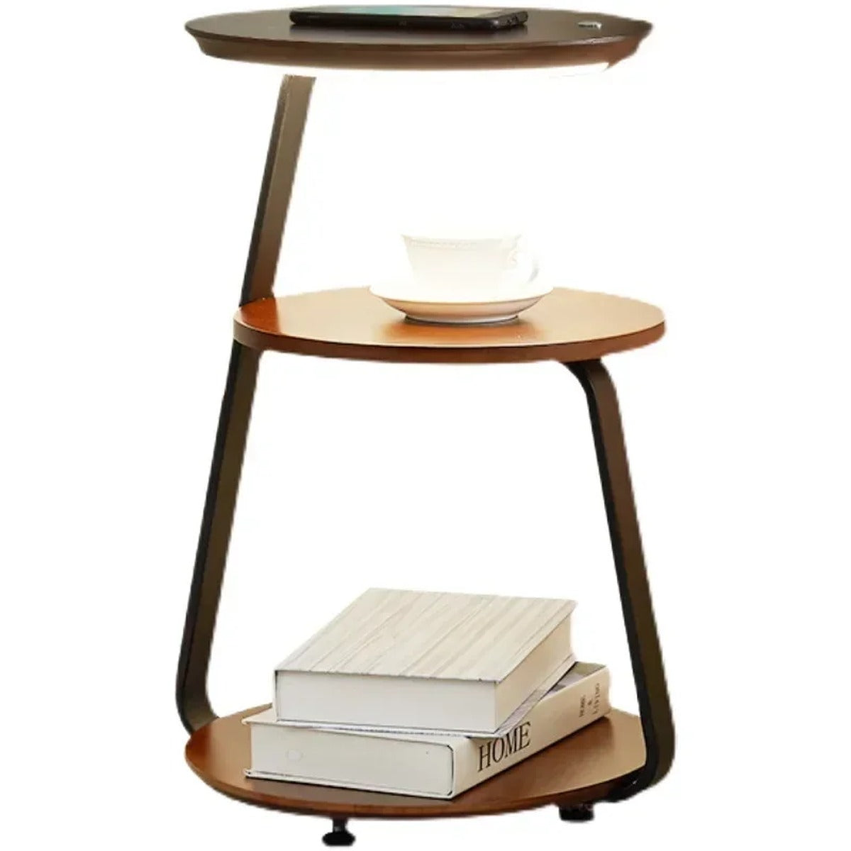 Tiered Wood & Iron Side Table Lamp Lingerith – Studio Shot