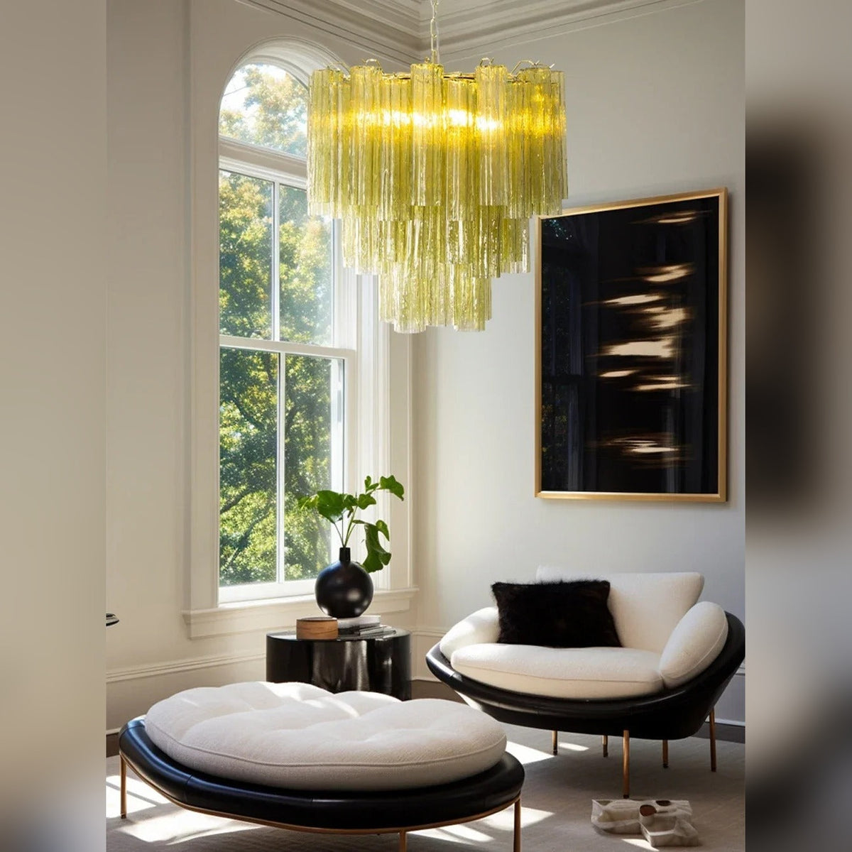 Tiered Glass Tube Chandelier – Lumivorn – Sage Green Glass