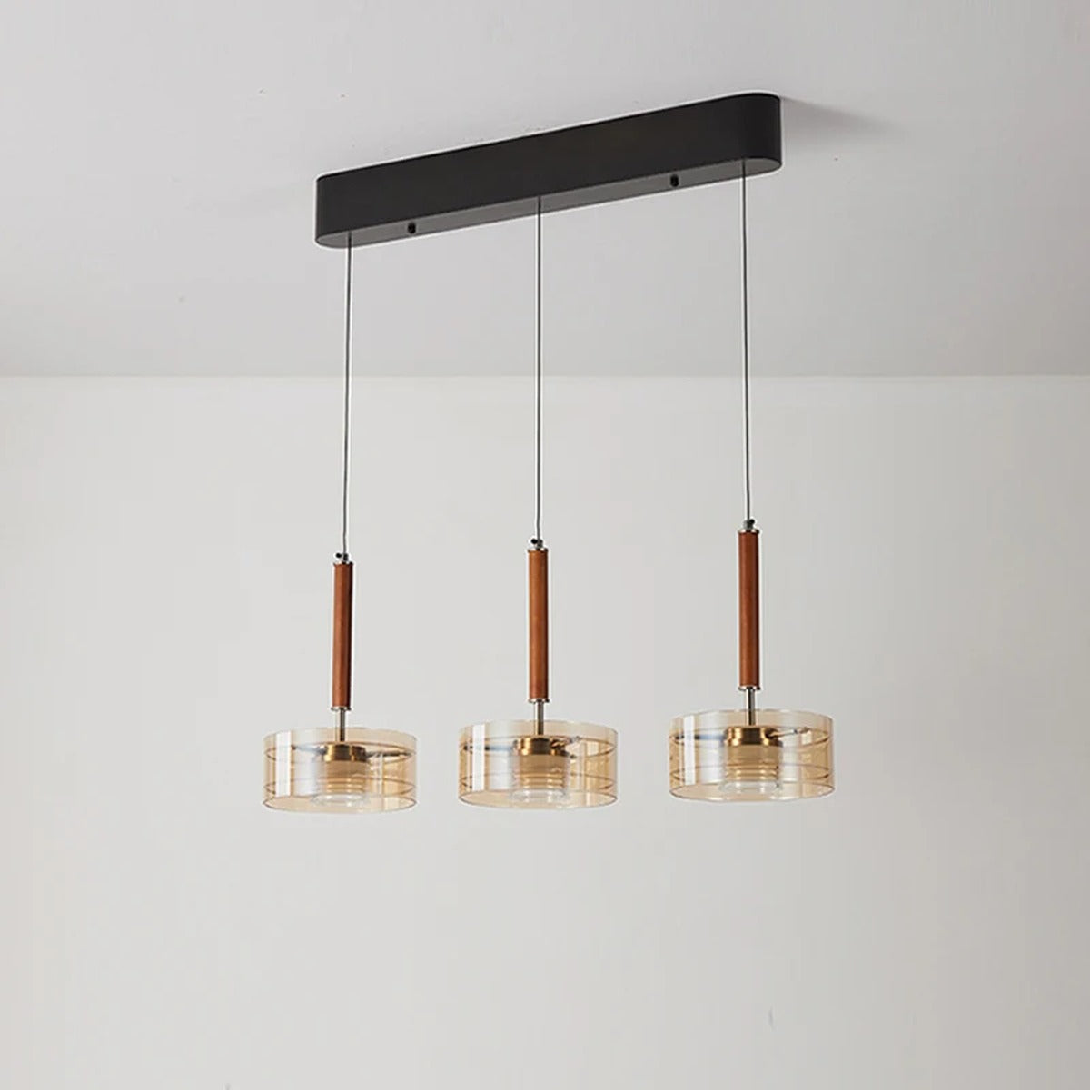 Modern Cognac Glass Three-Head Pendant Light – Fennlyra — view 3