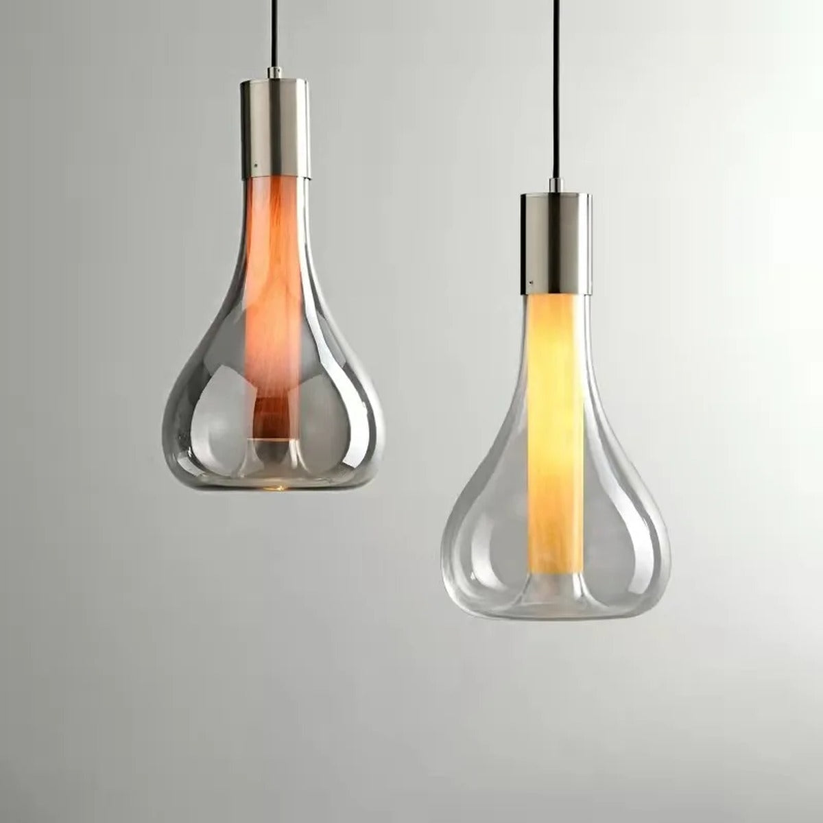Smoked Glass & Wood Core Teardrop Pendant & Table Lamp – Meridax – Lifestyle View 4
