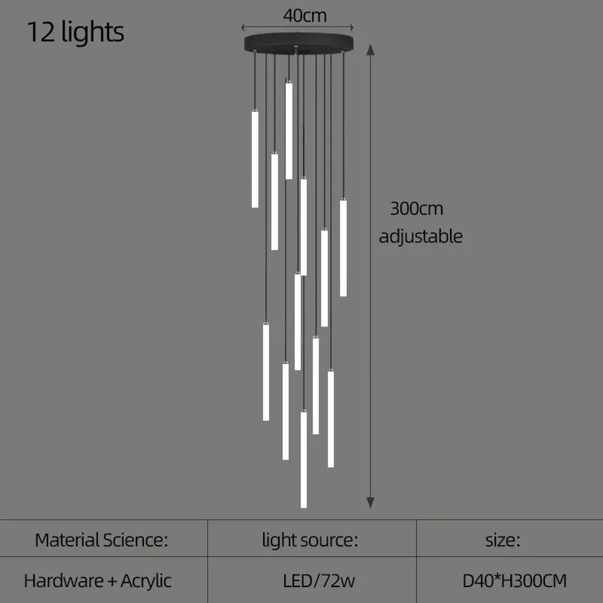 Slim LED Cylinder Tube Pendant Cluster – Graviton – Product Detail 12