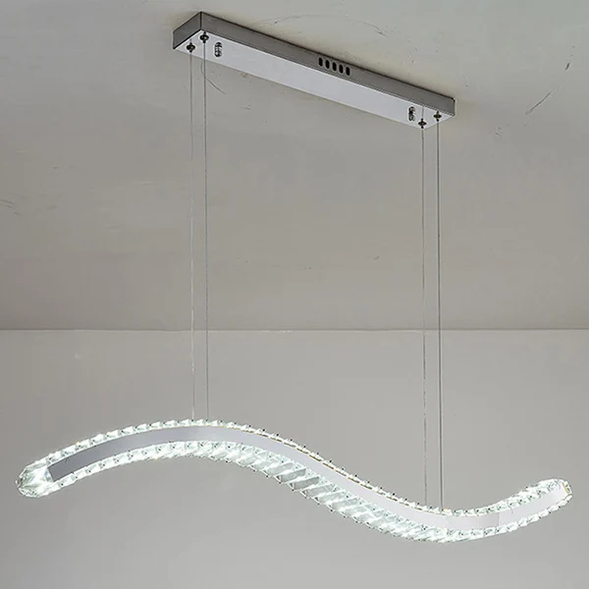 Serpentine Crystal Linear Chandelier Oevanthos — Chrome finish, cool white