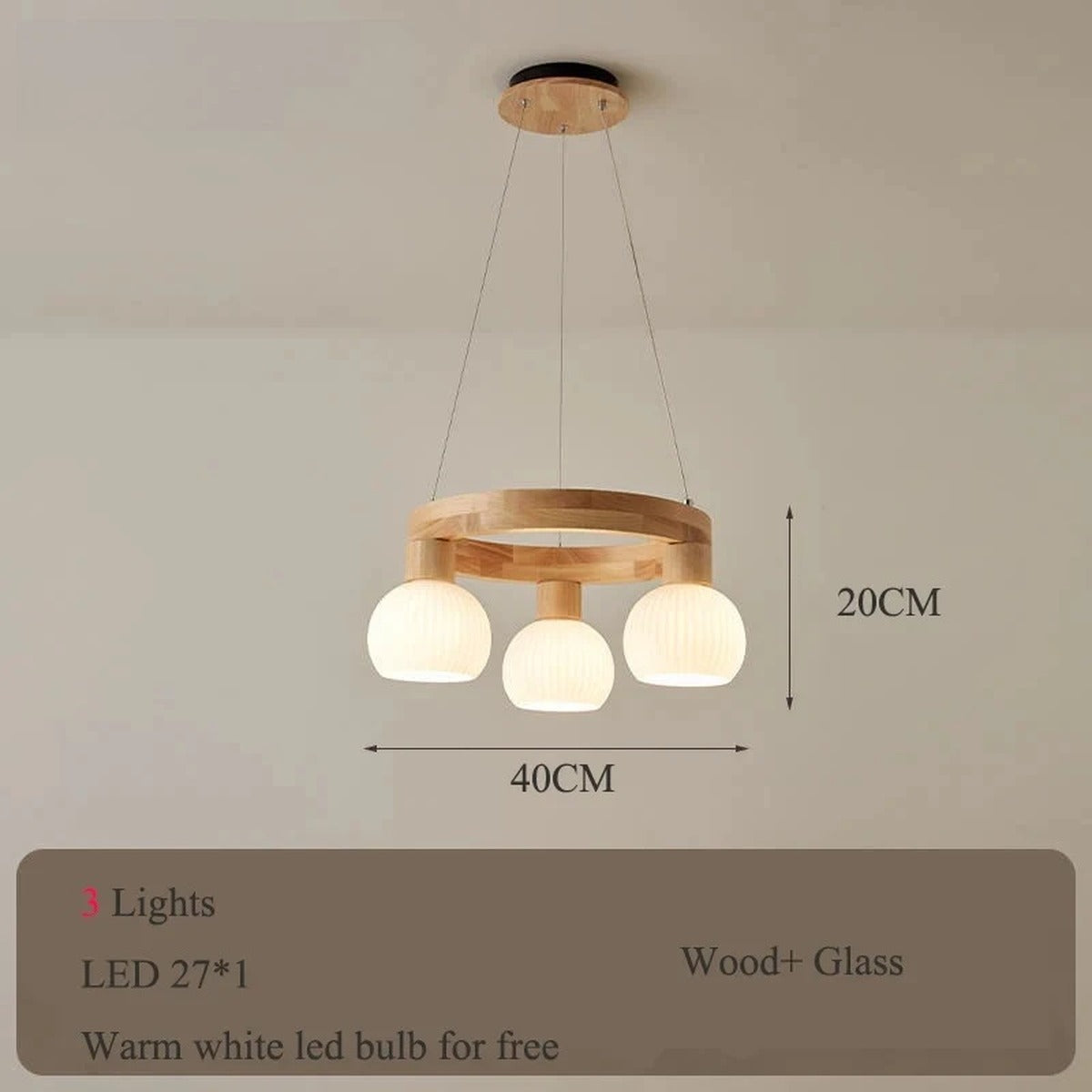 Wood Ring Opal Globe Chandelier – Levon – Product Detail 7