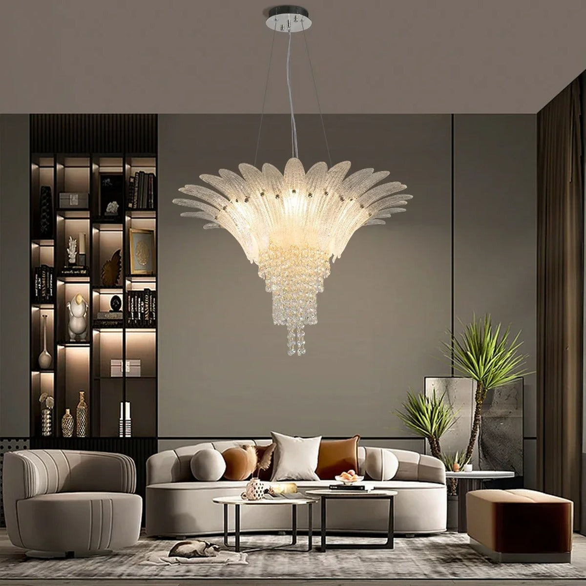 Crystal Feather Crown Cascade Chandelier – Karven – Lifestyle View 4