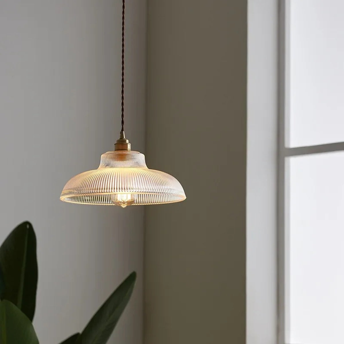 Ribbed Glass Dome Pendant Light Velmara – Styled Room Setting