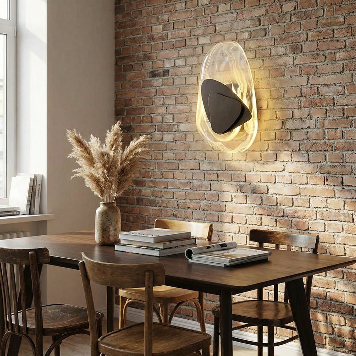 Sculptural Crystal Wall Sconce Aurvex - Black finish in dining room