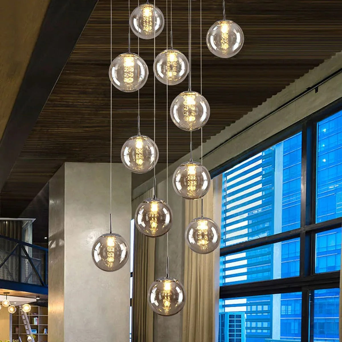 Raevox Glass Globe Spiral Chandelier – Cognac Amber Lifestyle