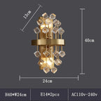 Morvena Clear Cube Crystal wall sconce dimensions: H40 x W24 x D13cm, E14 x2, AC110-240V