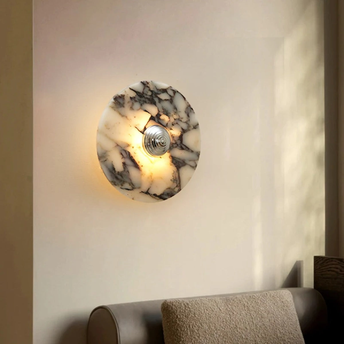 Marble Disc Brass Centre Wall Sconce – Marbrion – Lifestyle View 3