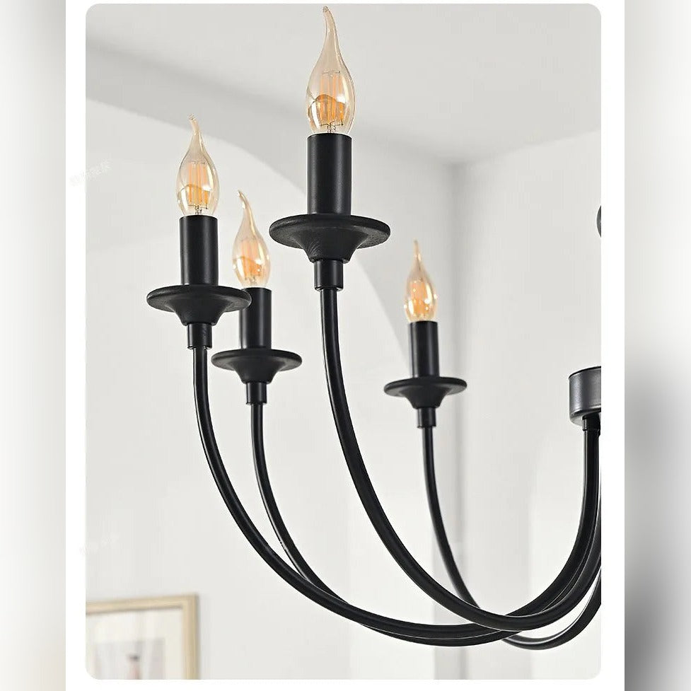Candelabra Black Wood & Iron Twisted-Stem Chandelier – Vexon – Candle Arm Detail