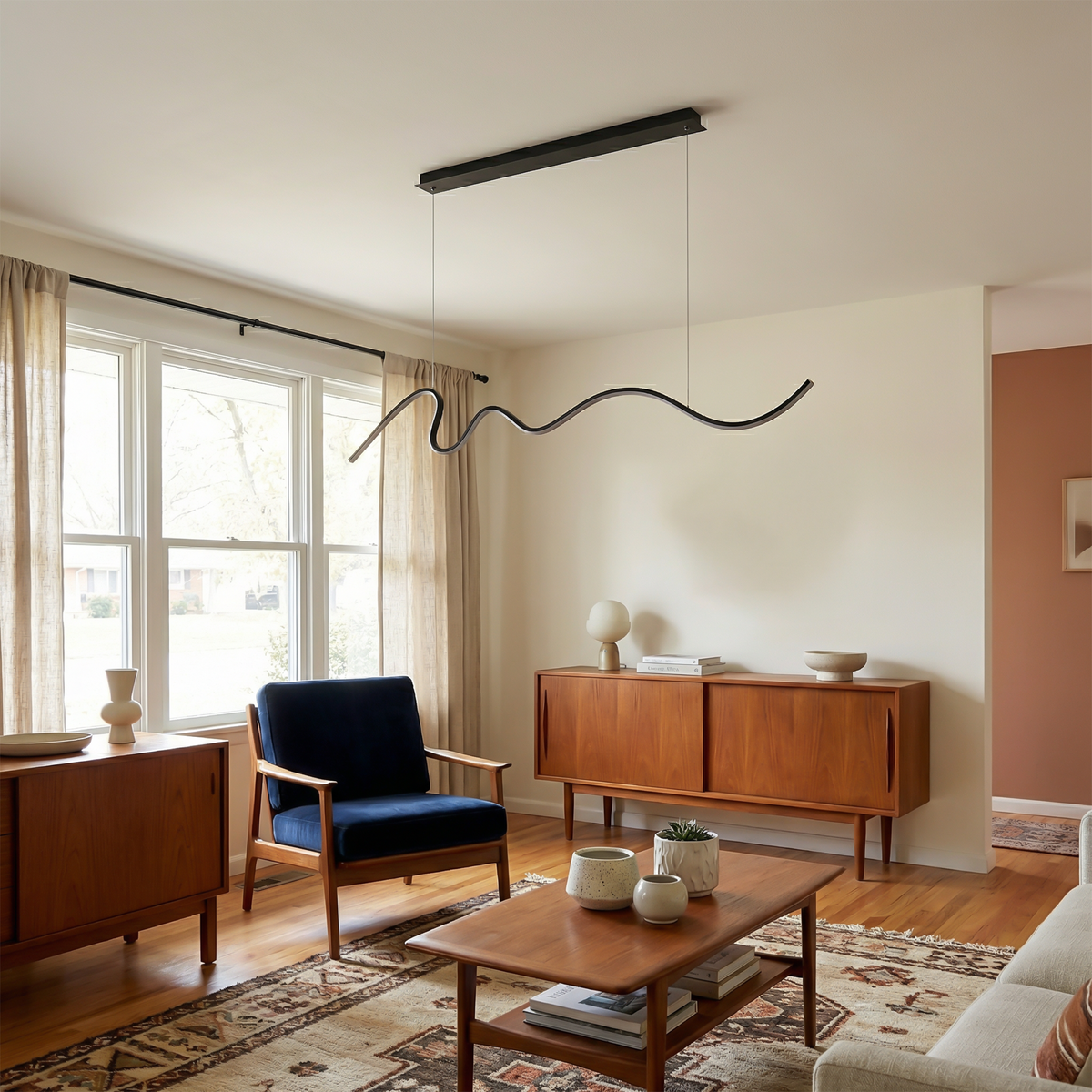 Sculptural Wavy LED Line Pendant Light - Capova
