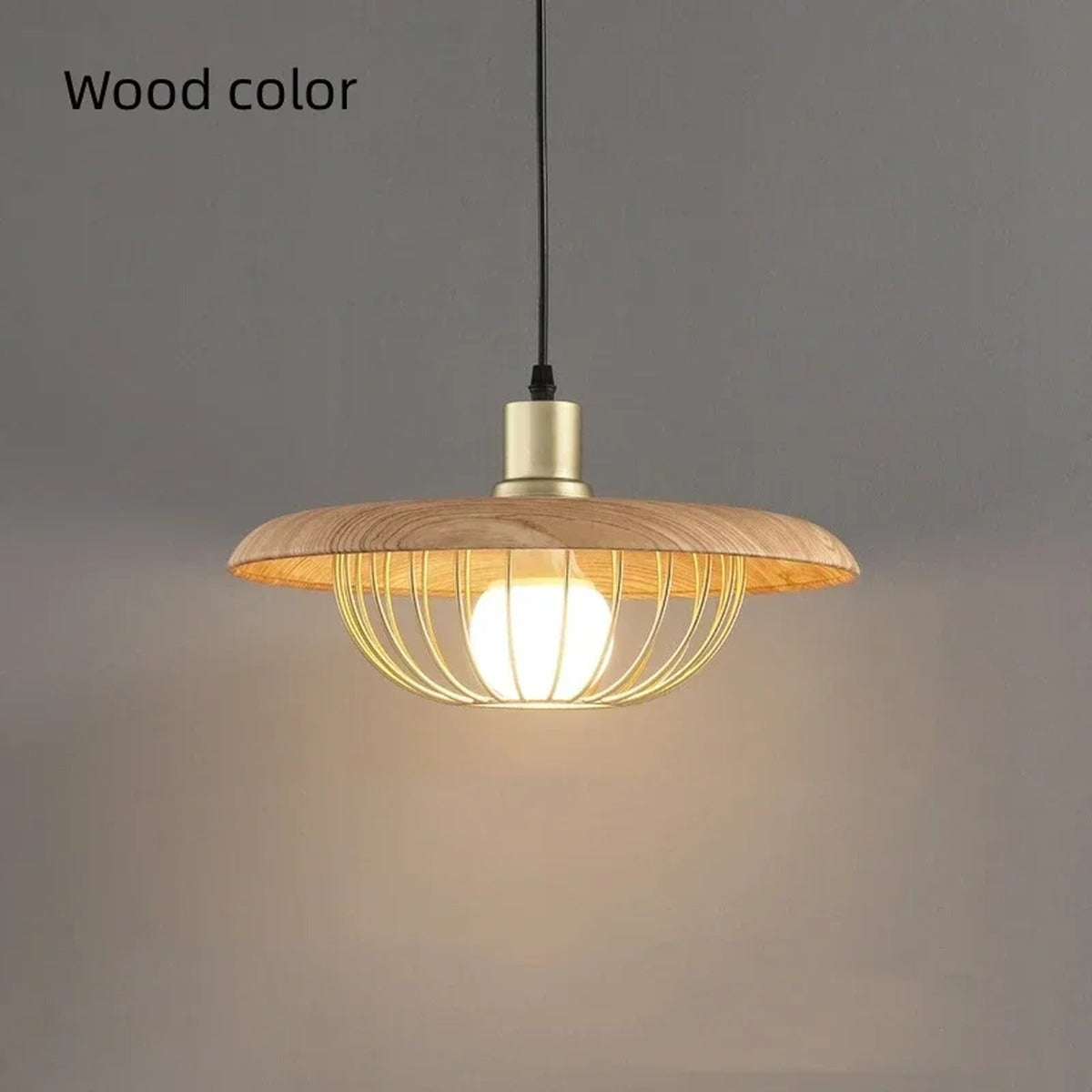 Wood Disc & Brass Wire Cage Pendant Light – Belvora – Product Detail 9