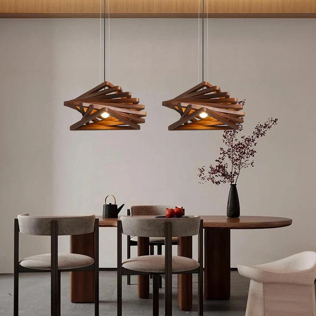 Spiral Wood Slat Cone Pendant Light – Selraith – Lifestyle View 3