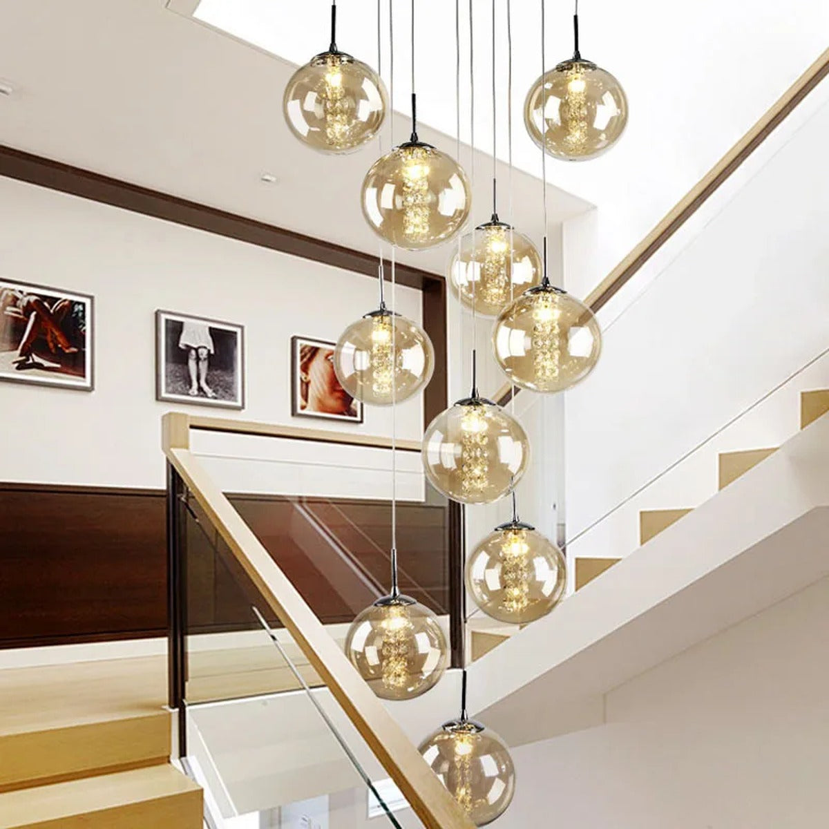 Raevox Glass Globe Spiral Chandelier – Smoked Grey Detail