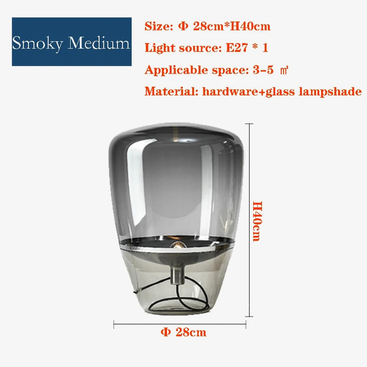 Smoked Glass Tapered Table Lamp Orvelux – Product Detail 14