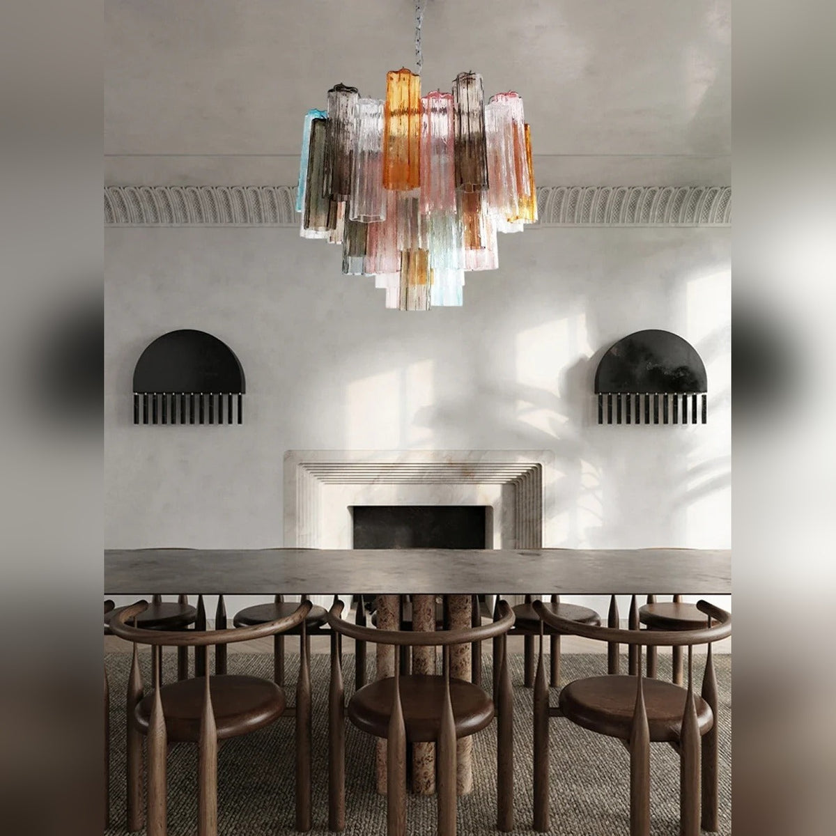 Tiered Glass Tube Chandelier – Lumivorn – Mixed Murano Glass