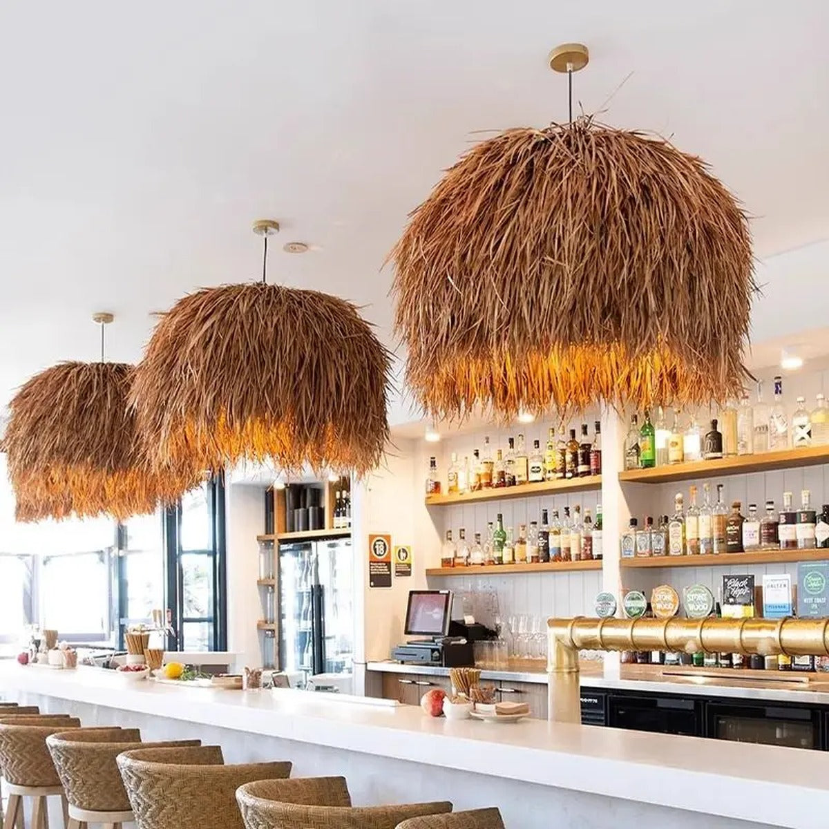 Dried Natural Grass Globe Pendant Light – Nelrion – Lifestyle View 3