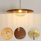 Wood Disc & Brass Wire Cage Pendant Light – Belvora – Product Detail 5
