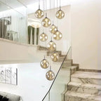 Raevox Glass Globe Spiral Chandelier – Cognac Amber Detail