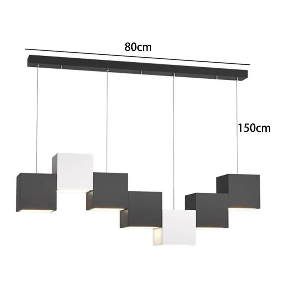 Evrixon cube cluster pendant — 7-head, mixed black & white finish, 80 cm span