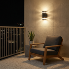 Ribbed Aluminum Up-Down Outdoor Wall Sconce Orbivex – Night Lifestyle View